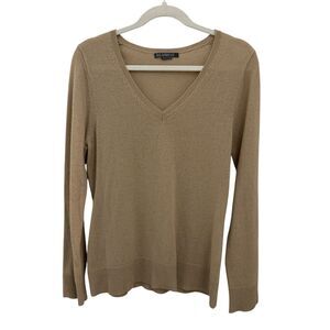 Alashan 100% Cashmere Women’s V Neck Sweater Tan Camel Long Sleeve Size Large